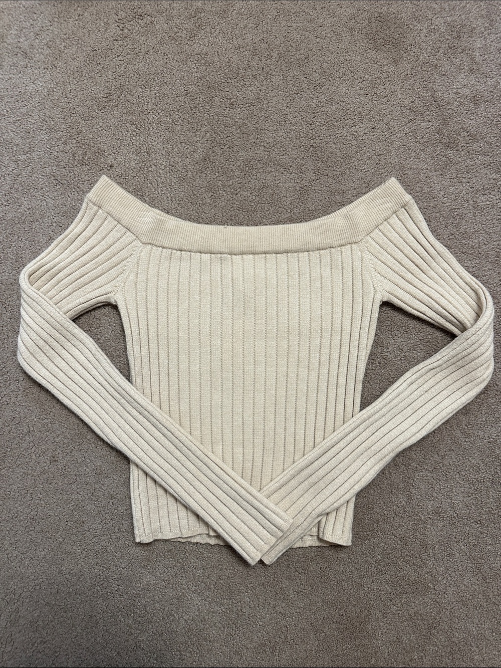 aerie Off-Shoulder Ribbed Knit Top - Cream